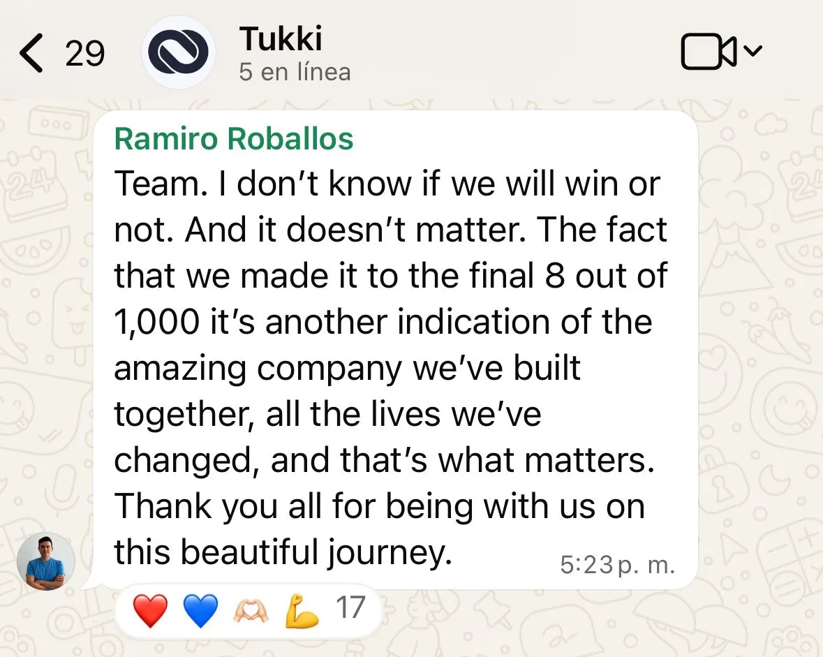 Ramiro Roballos, message to tukki team before the results